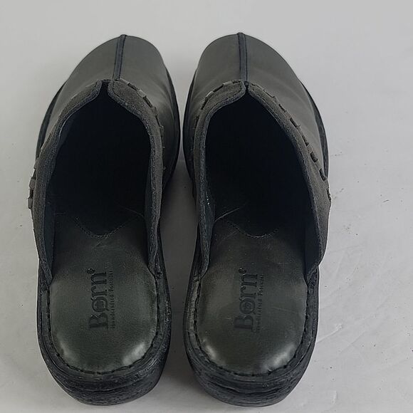 Born Avoca Gray Leather Slip On Women's Clogs. - Picture 6 of 12